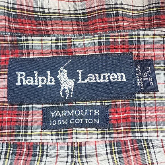 Ralph Lauren‎ Yarmouth Men's Red Tartan Button Up Sz 16 32/33 - Picture 5 of 5
